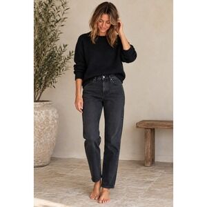 AYR The Frenchie High Rise Straight Leg Jeans Black Faded Size 25‎ Made in LA